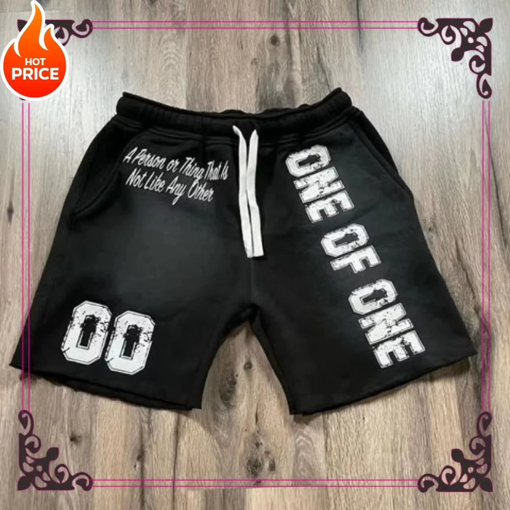 Men's Retro Letter Shaped Drawstring Casual Pocket Shorts Printed Casual T-shirt Suitable for Outdoor Sports
