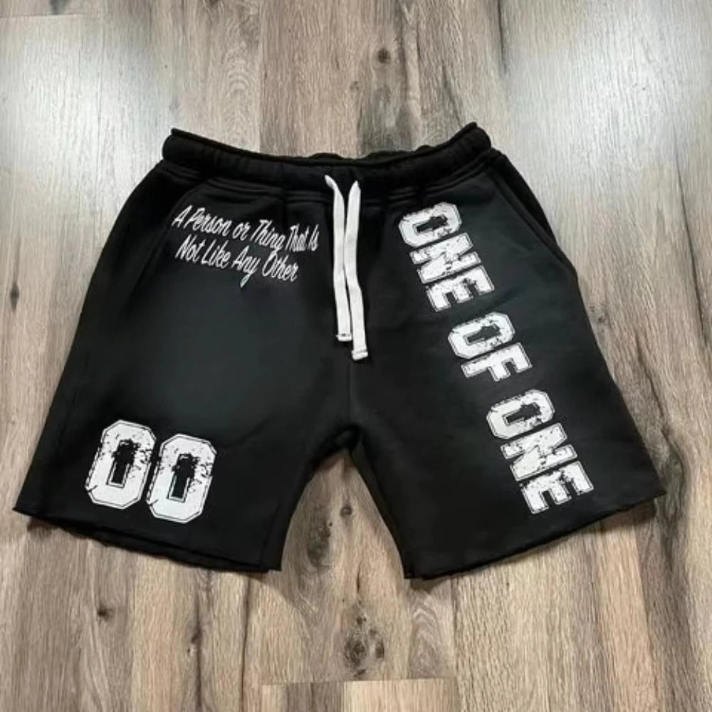 Men's Retro Letter Shaped Drawstring Casual Pocket Shorts Printed Casual T-shirt Suitable for Outdoor Sports